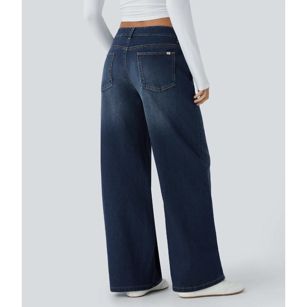 Halara Flex™ Asymmetric Low Rise Baggy Wide Leg Washed Casual Jeans in Medium - Picture 2 of 5